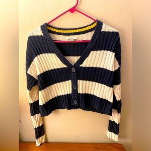 Women’s American Eagle Striped Cropped Cardigan Navy And White SzXS